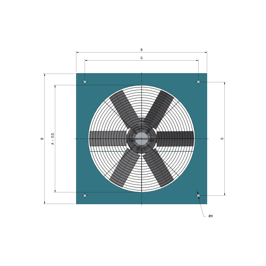 Wall Plate Exhaust Fan Front Solid View with Dimensions