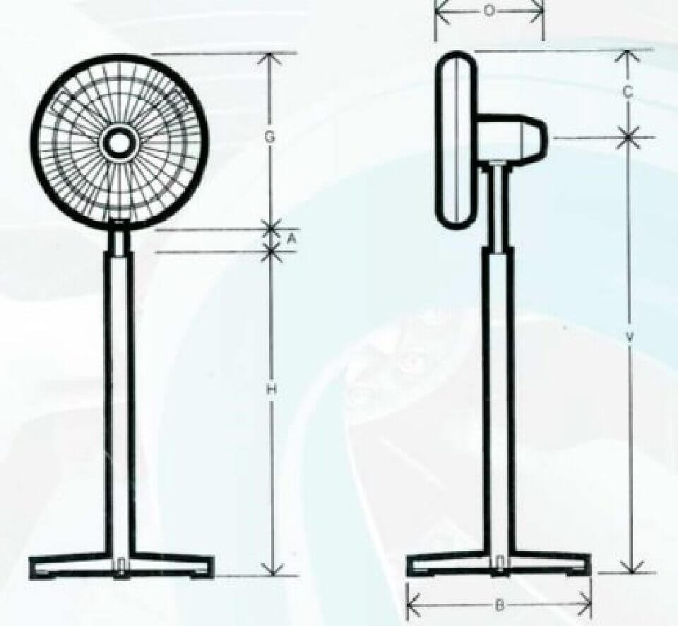 Dimensions for Fanquip's Pedestal Air Circulator
