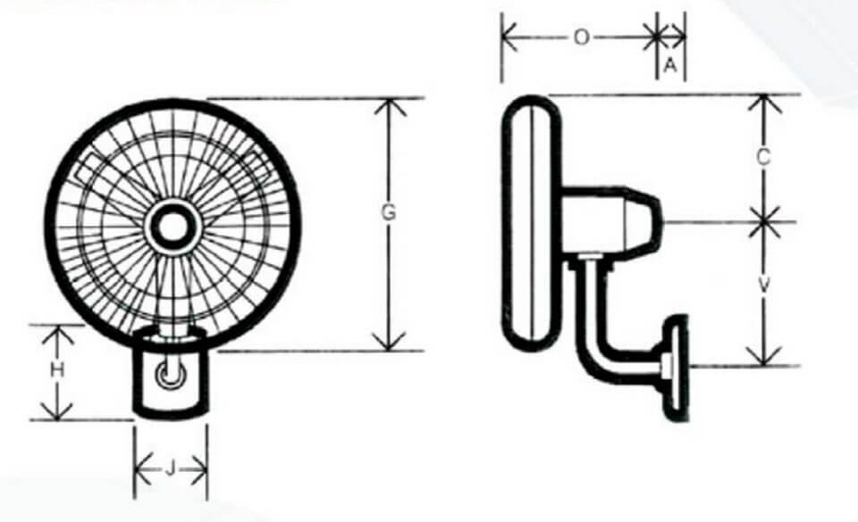 Dimensions for Fanquip's Wall Mount Air Circulator